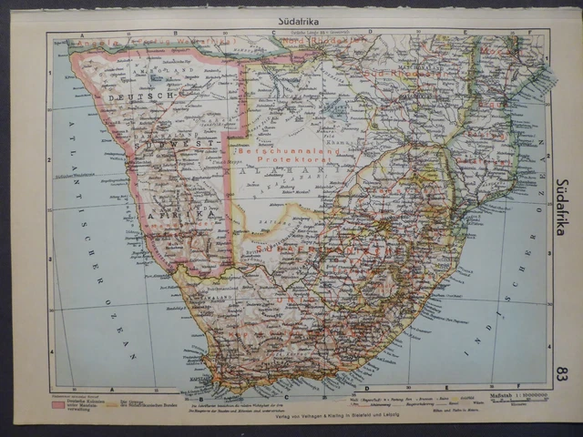 Landkarte von Südafrika, Deutsch Südwest - Afrika, Velhagen & Klasing 1939