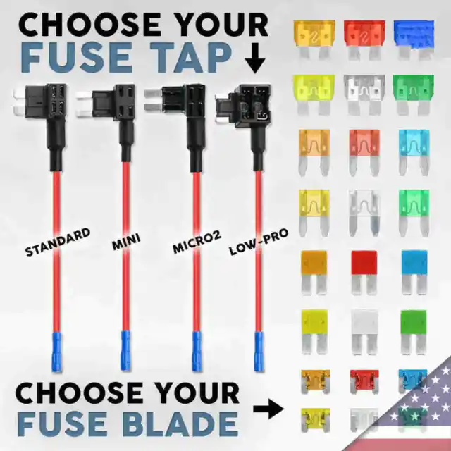 Add-A-Circuit Blade Fuse Tap Standard Mini Micro2 Low-Profile Blade Adapter kit