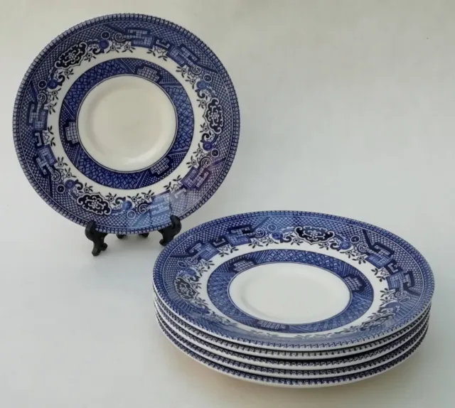 Blue & White Transferware Orinetal Style Vintage Saucers x 6