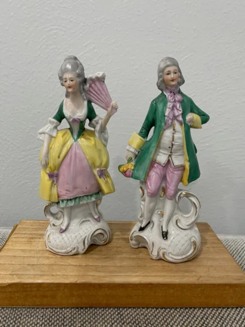 Vintage Antique Allemand Porcelaine Paire De Figurines Courting Couple Man Femme