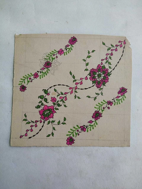 Vintage old textile design floral handmade on aged sheet collectibles