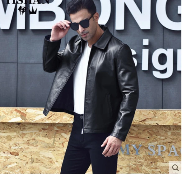 Men's Jacket Cowhide Windbreaker Zippers Slim Fit Outdoor Party Motorcycle Coats