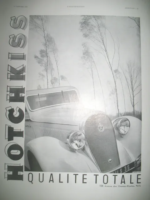 Publicite De Presse Hotchkiss Automobile Qualite Totale French Ad 1935