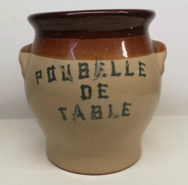 Ancien pot poubelle de table en grès Vintage Décoration Collection H 11,5 Cm