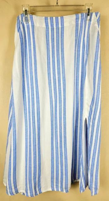 NWT Caslon Linen Blend Blue White Stripe Midi Slit Skirt Size Small