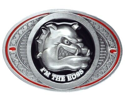 I'm The Boss Bulldog Belt Buckle with Belt, Tough, Angry, Gift, Dragon Designs
