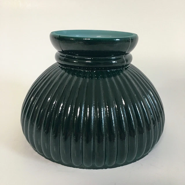Ribbed Green Cased Glass Student Oil Kerosene Lamp Shade 6" Fitter Vtg Antique