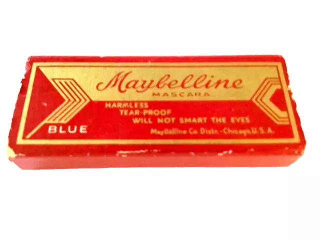 💋 1940s MAYBELLINE BLUE CAKE MASCARA SLIDE CASE ULTRA RARE Vintage NOS BLUE ! 2