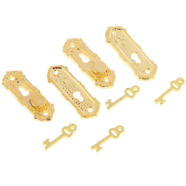 1/12 DOLL HOUSE Miniature Mini Golden Metal Door Handle with Key