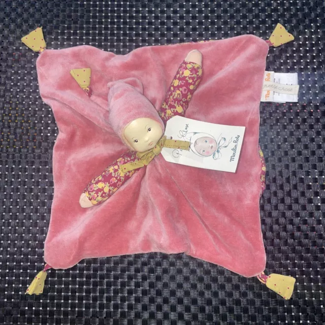 Ca7 Doudou Plat Carré  Moulin Roty Petite Chose Poupee Rose Violet Fleurs Neuf