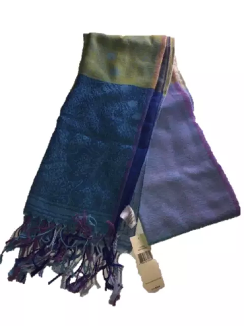 Collection Xiix Scarf Bay Breeze Blue Multi Color Fringed Scarf, Retail $28.00