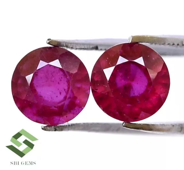 6 mm Natural Ruby Round Cut Pair 2.27 CTS Faceted Loose Gemstones GF 3