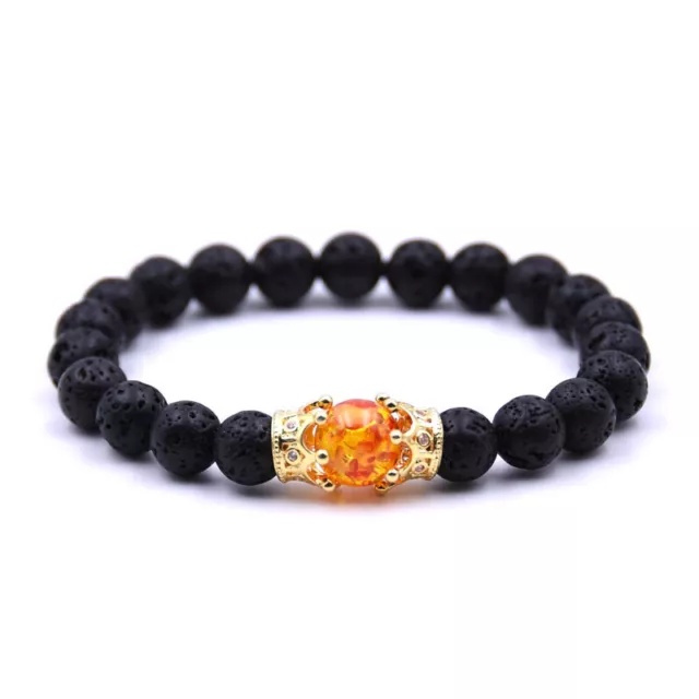 Fashionable Black Lava Stone Bracelet Natural Stone Crown Beaded Luxury Bangle