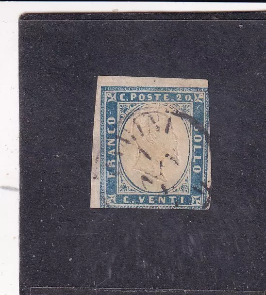 ITALIA ITALIAN STATES SARDEGNA SARDINIA 1861 20c CELESTE GRIGIASTRO USATO