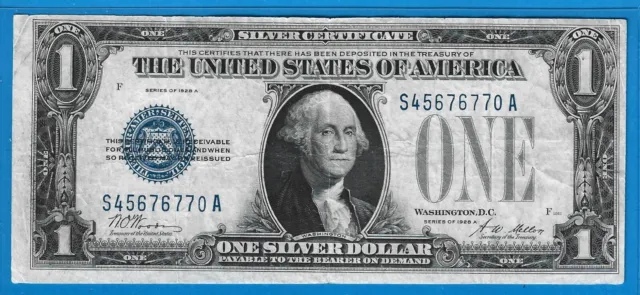 1928 A $1 Silver Certificate Funny Back Note,Blue Seal,Circ Very Fine,Nice!