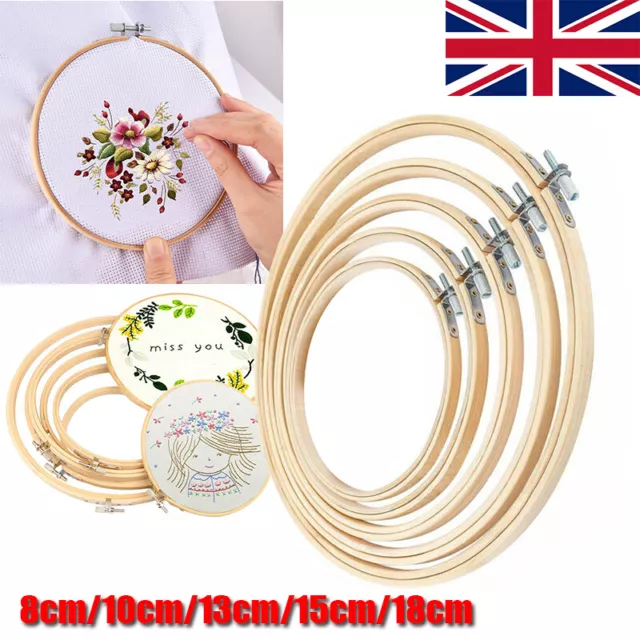 5PCS 5sizes Bamboo Embroidery Frame Hoop Ring Cross Stitch Sewing Accessories UK