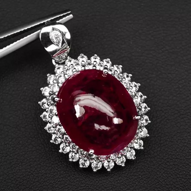 Exquisite Blood Red Ruby Cabochon 27.20Ct 925 Sterling Silver Handmade Pendants