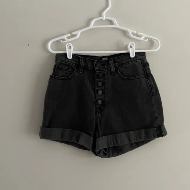 BDG Urban Outfitters Women 26 Black Denim Button Fly Cuffed Mom High-Rise Shorts