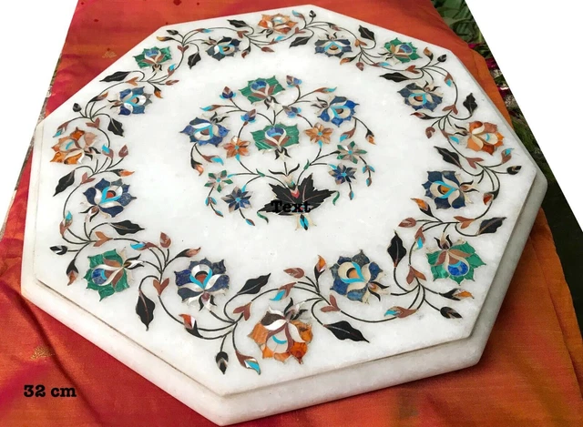 Piano Del Tavolo Intarsi In Marmo India Pietre Semipreziose Fiori V6