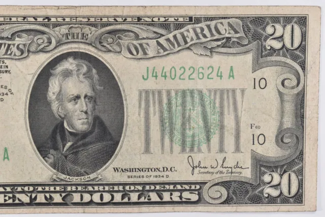 CRISP - 1934-D $20 Federal Reserve Note FRN Crisp Vintage *681