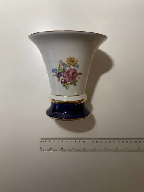 A Vintage Royal Dux , Czechoslovakia Porcelain , Flower Decorated Trumpet Vase