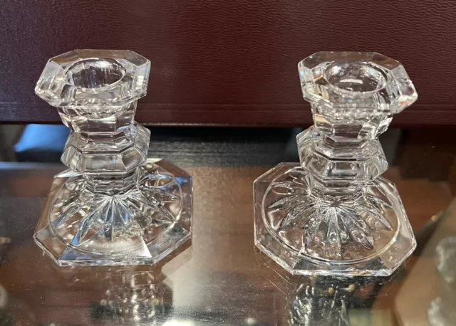 Mikasa Clear Glass Crystal Candlestick Holders Pair Set Of 2 Vintage 3 in 2