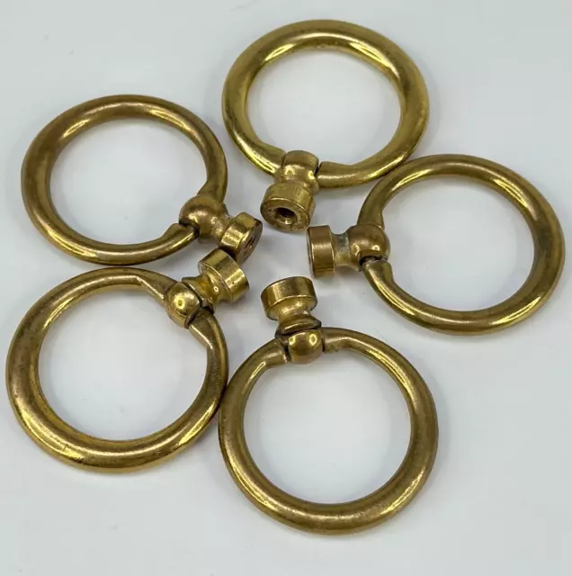 Vintage Set of 5 Solid Brass Small Ring Handles
