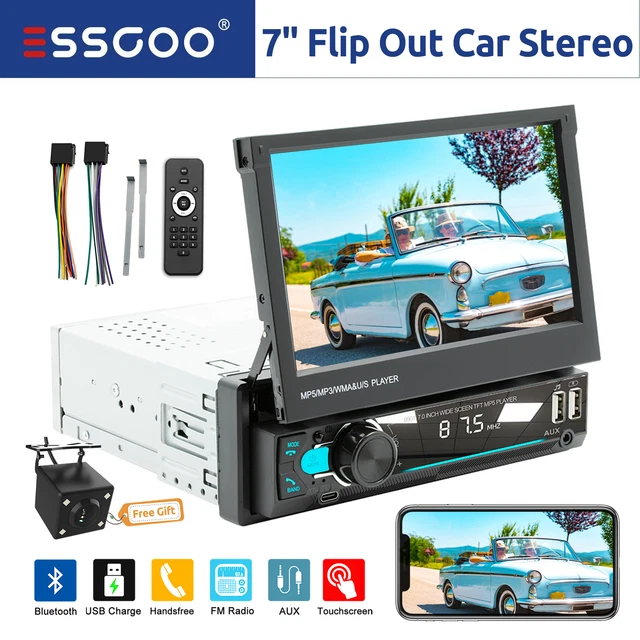 ESSGOO 1 DIN 7" Car Stereo Radio Head Unit Flip Out MirrorLink FM AUX TF +Camera