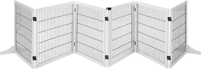 AUSWAY Freeshipping Wooden Pet Gate 6 Panel Retractable Safety Gate Puppy Pla...