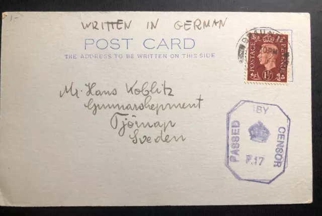 1940 Braunton England Postcard Censored WW2 Cover To Tjörn Sweden 2