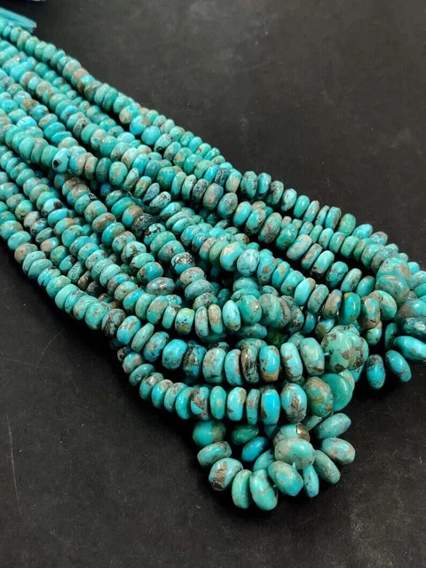 Perles Rondelle Lisse Turquoise Naturelle Arizona 16" Perles Turquoise AA 5-11mm