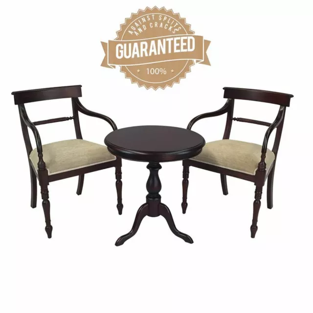 Solid Mahogany Wood 40cm Round Table Set Antique Style Arm & Dining Chair
