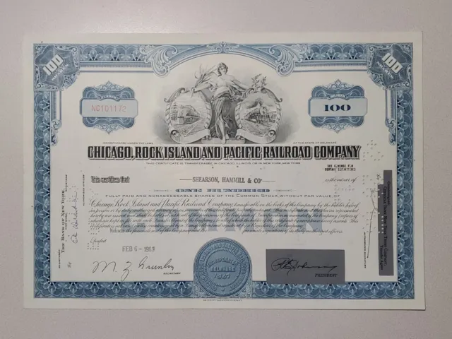 Chicago, Rock Island and Pacific Railroad Cancelled Stock Certificate