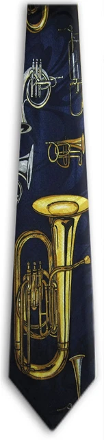 Men's Music Wind Mixed Brass Instruments Trombone Tuba Horn Necktie Ties - New Men's Music Wind Mixed Brass Instruments Trombone Tuba Horn Necktie Ties - New