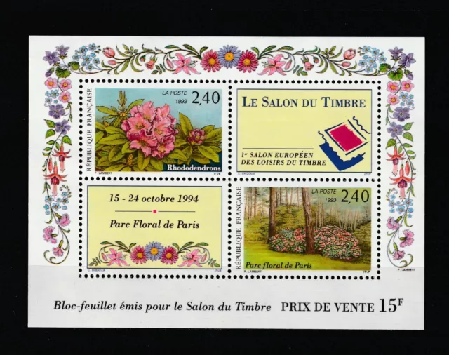 FRANCE - Bloc N° Yvert 15 Neuf XX - Salon du Timbre 1993 Fleurs TP 2849/2850