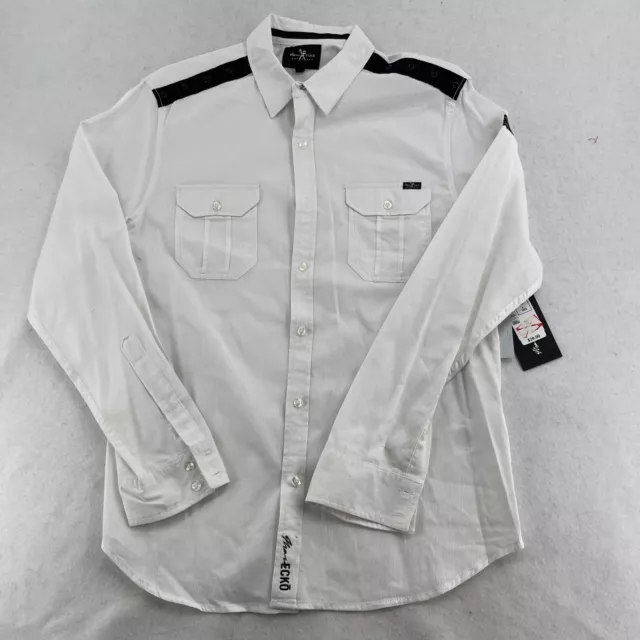Marc Ecko Cut & Sew Solid Shirt Mens Large white Button-up Long Sleeve