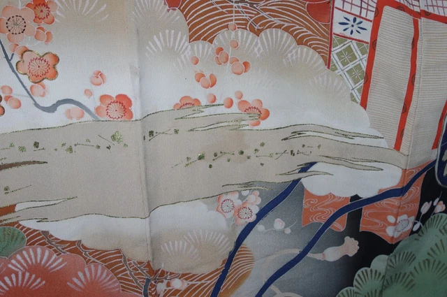 Dramatic Antique Vintage Japanese Kuro Furisode Kimono Hikifurisode Taisho Showa 12