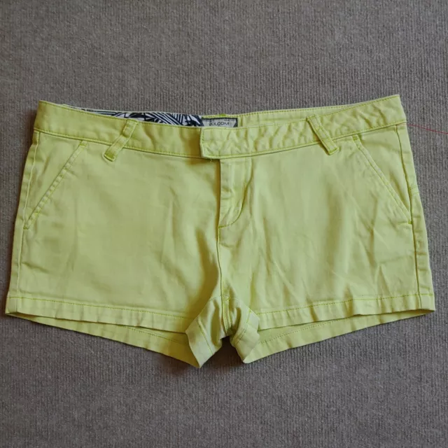 Volcom Chino Bootie Shorts Womens Junior Size 11 Neon Yellow Cotton Stretch