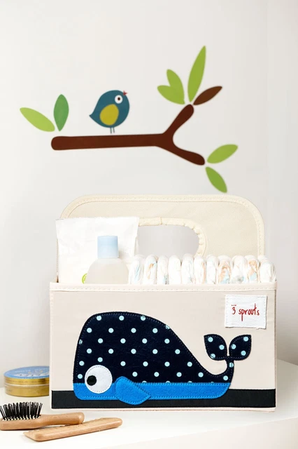 3 Sprouts UDOWHL Polyester Divided Portable Diaper Caddy with Blue Whale Design