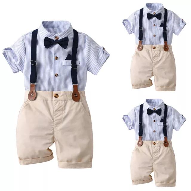 Toddler Baby Boys Gentleman Outfit Bowtie Shirt Suspender Pants Outfit Suit Set