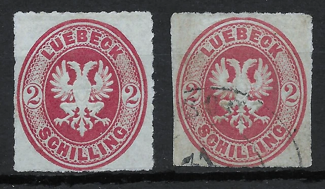 LÜBECK 1863 : 2 x MiNr. 10 : 2 Schilling : ungebraucht und gebraucht