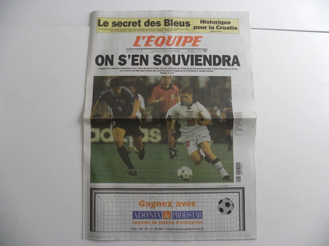 JOURNAL L'EQUIPE COUPE du monde 1998 On s'en souviendra du 01 juillet
