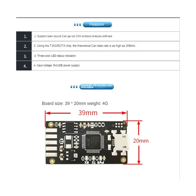 Modulo USB a lattina analizzatore bus CAN debug adattatore indicatore LED per aperto S6S8 3