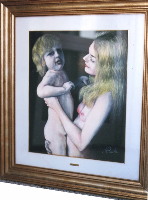 Quadro olio su velluto di Narciso Prati "Affetto" - 45x55