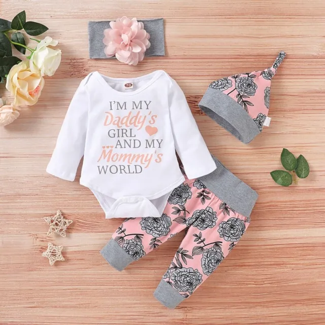 Newborn Infant Baby Girl Floral Romper Bodysuit Jumpsuit Headband Outfit Clothes