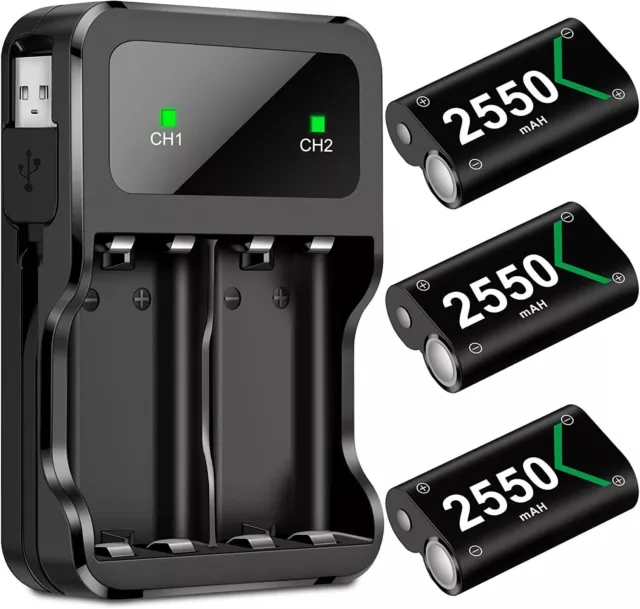 Controller Akku-Ladestation Schnellladung mit 2550mAh Akku für Xbox One X&S 2/3x