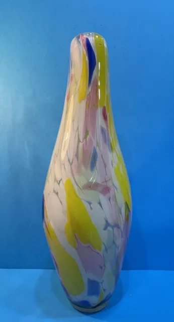 Tall Heavy Murano Style Hand-blown Candy Wrapper Confetti Art Glass Vase 16” 3