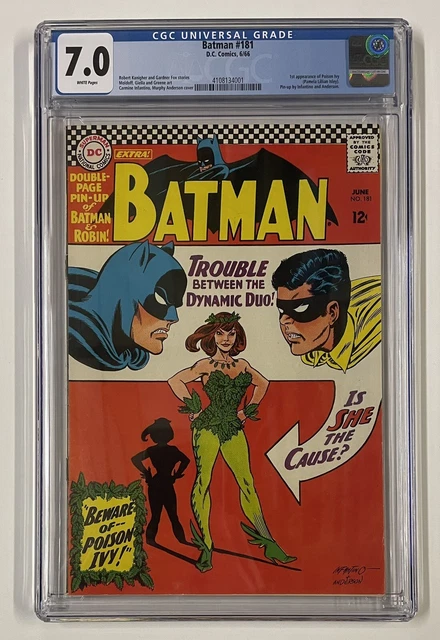 Batman #181. June 1966. Dc. 7.0 Cgc. White Pages! 1St App Of Poison Ivy!
