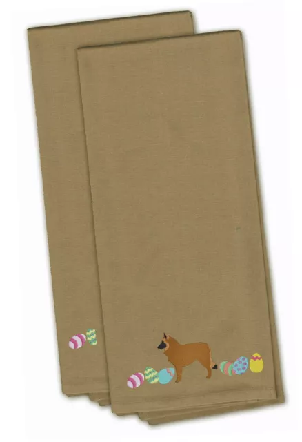 Belgian Sheepdog Easter Eggs Tan Embroidered Towel Set of 2 CK1607TNTWE