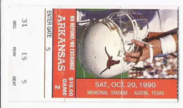 1990 NCAA College Football Ticket Stub Arkansas @ Texas October 20th 10/20/90